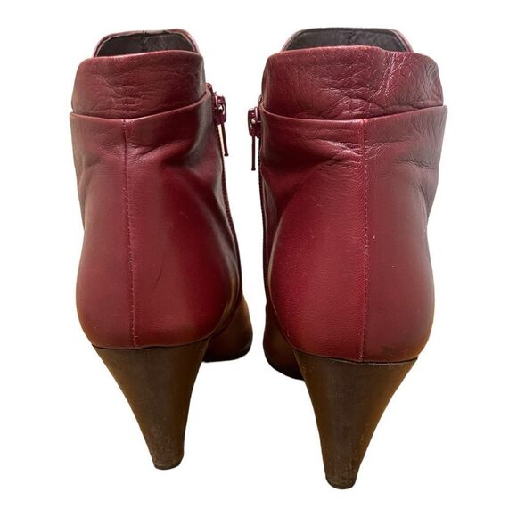 Megumi Ochi Red Soft Leather Ankle Boots Round Toe Chunky Heel Sz 40 Sz 8.5 - Picture 3 of 10